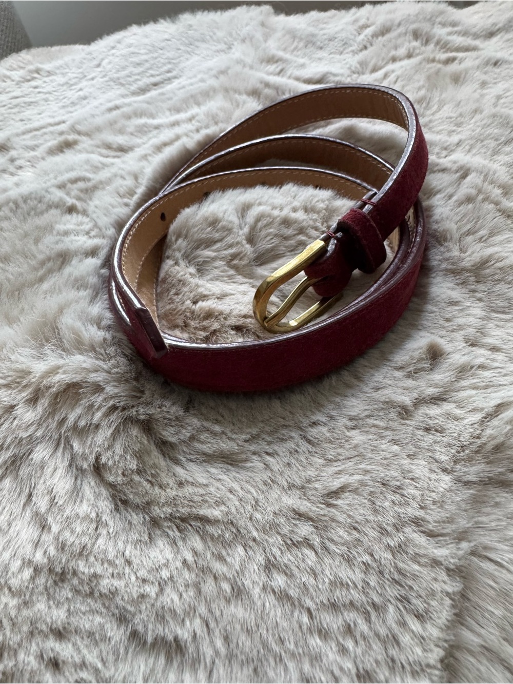 American Apparel Burgundy Suede Women's Belt with Gold Buckle
